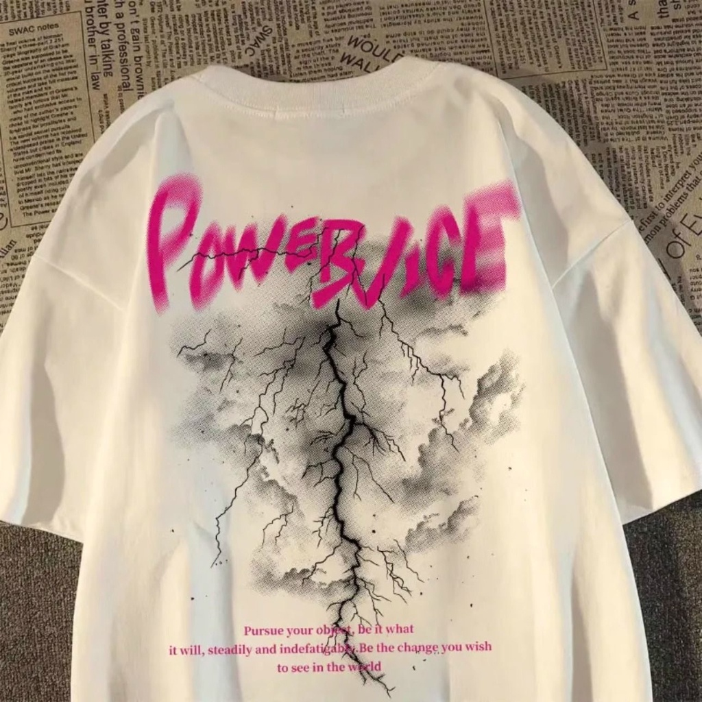 เสื้อยืดแขนสั้นลายสายฟ้า ฮิปฮอป ผ้าฝ้าย 100% สำหรับผู้ชายและผู้หญิง เสื้อผ้าแฟชั่นแนวสตรีทหลวมๆ ในช่วงฤดูร้อน