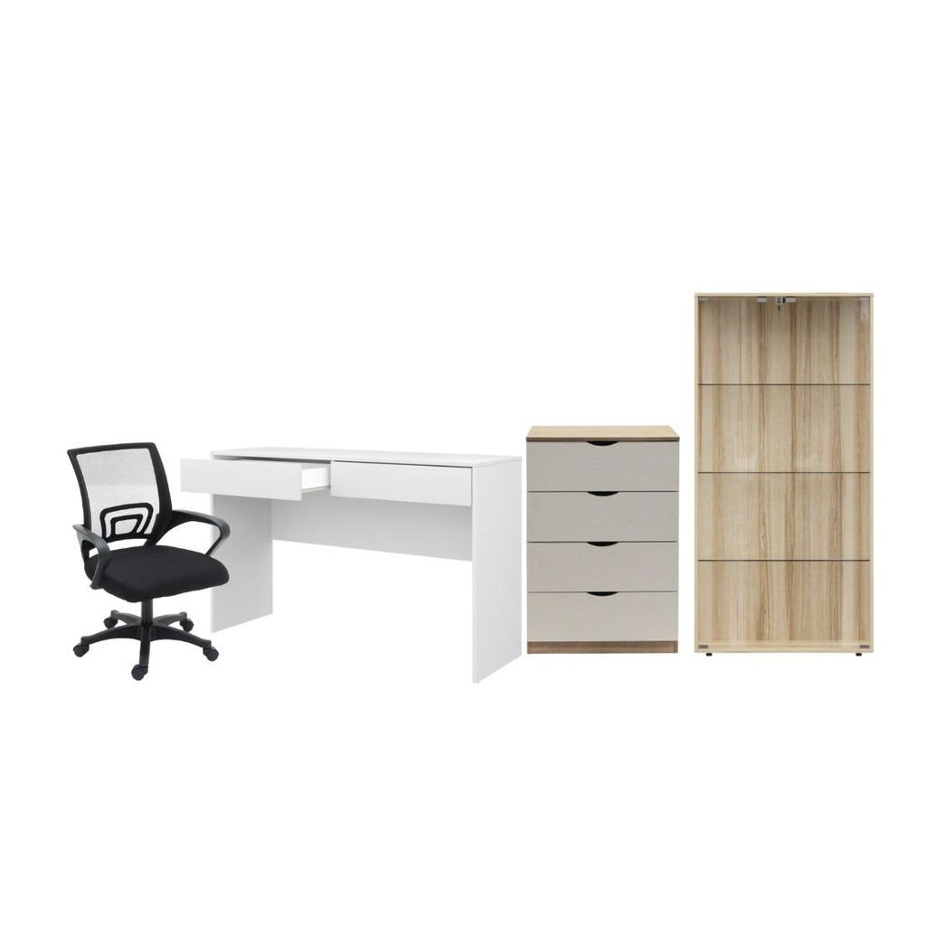 SB Design Square ชุดโต๊ะทำงาน รุ่น Pause & ตู้โชว์กระจกใส Bebby สีไม้อ่อน  แบรนด์ KONCEPT FURNITURE