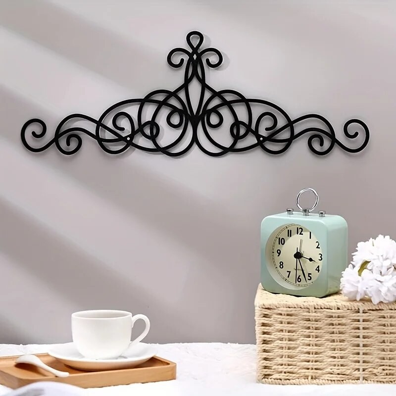 CIFbuy 2D Ornate Iron Wall Art, สีดําเลื่อนออกแบบแผ่นโลหะสําหรับประตูบ้านชนบท