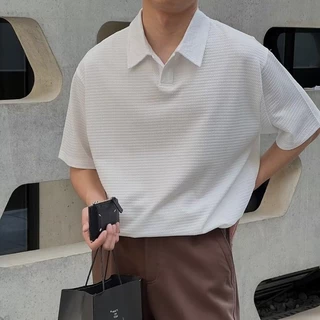 BeCoolMan เสื้อโปโลชาย ผ้าวัฟเฟิล เสื้อแขนสั้นสีล้วน หลวมสบาย ความสะดวกสบาย แมทช์ง่าย เหมาะสำหรับธุรกิจและการพักผ่อน