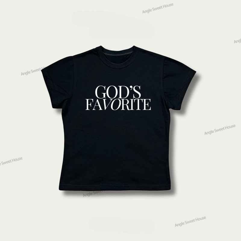 (จัดส่งตลอด 24 ชั่วโมง）Angle Official เสื้อทรง BABY TEE GOD'S FAVORITE เสื้อยืดแขนสั้นยืดทรงสลิม