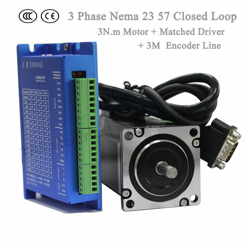 3 Phase 3Nm Hybrid Servo 57mm Closed Loop Stepper Motor Driver 3M Cable Nema 23