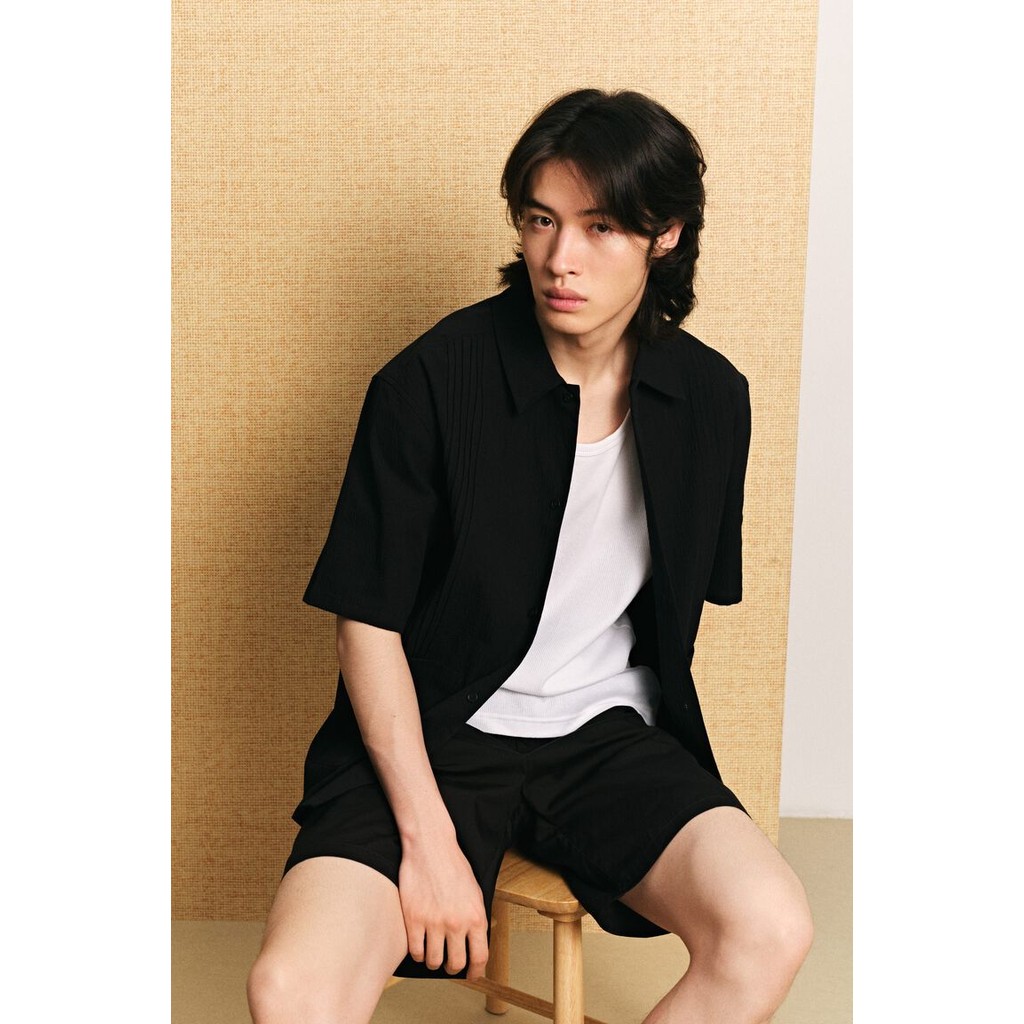 H&M(เอชแอนด์เอ็ม) เสื้อเชิ้ตแขนสั้นผ้าทอเนื้อหยาบทรงหลวม ผู้ชาย 1288869_1