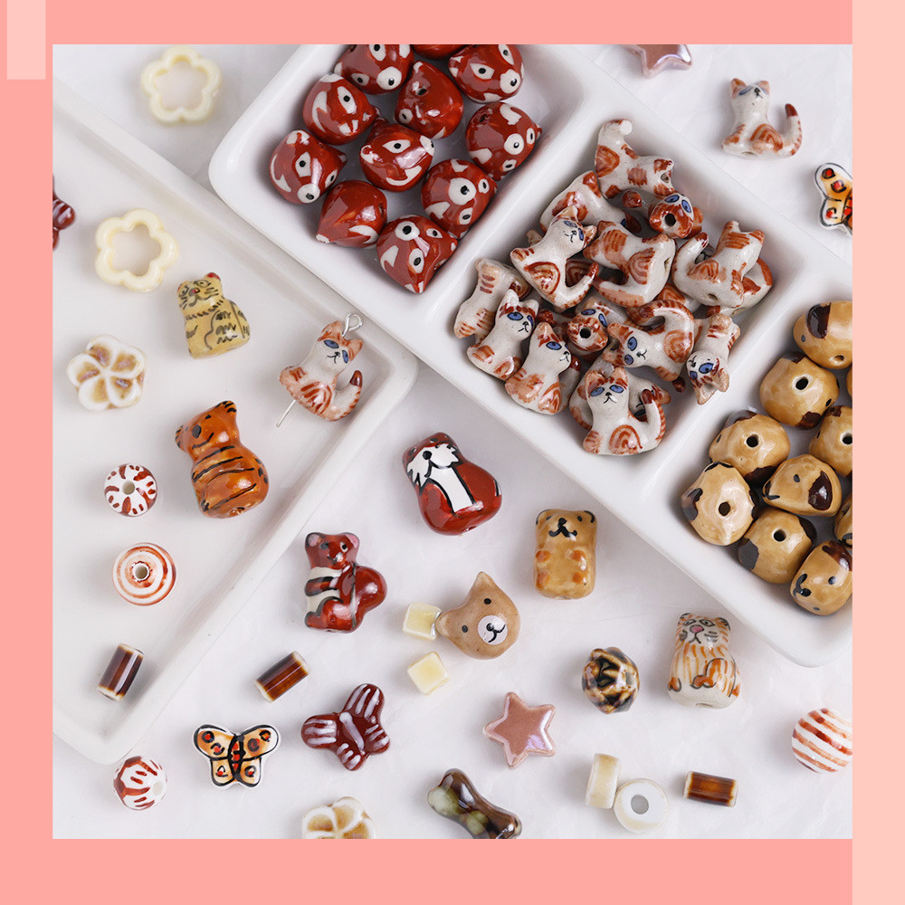 [JIN] A Coffee Color Series อุณหภูมิสูงมือทาสีสัตว์ลูกปัดลูกปัดเซรามิก