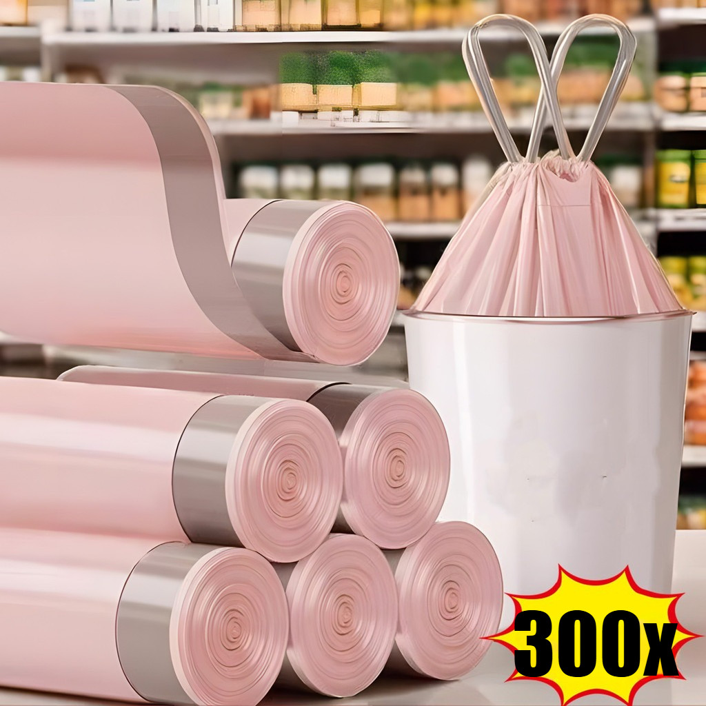 [3-5 วันมาถึง]300ชิ้นหนักถังขยะถุงที่มีเชือกรูดปิด,ถุงขยะทนฉีกขาด วิชาพลศึกษา หนาพิเศษสําหรับห้องครัวห้องน้ําใช้ในบ้าน,การออกแบบรั