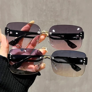 แว่นตากันแดดทรงสี่เหลี่ยมไร้กรอบผู้หญิงผู้ชายป้องกันรังสียูวีขี่จักรยานขับรถฤดูร้อนแฟชั่นแว่นตา