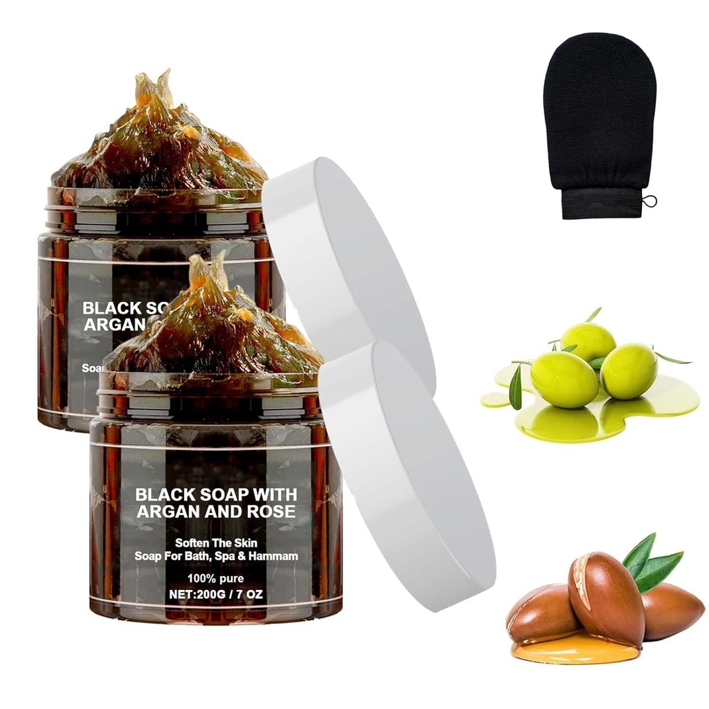 Zawina Morocco Black Beldi Soap, สบู่สีดําพร้อมอาร์แกนและกุหลาบ, Zawina Morocco Body Scrub, สบู่ดําโ