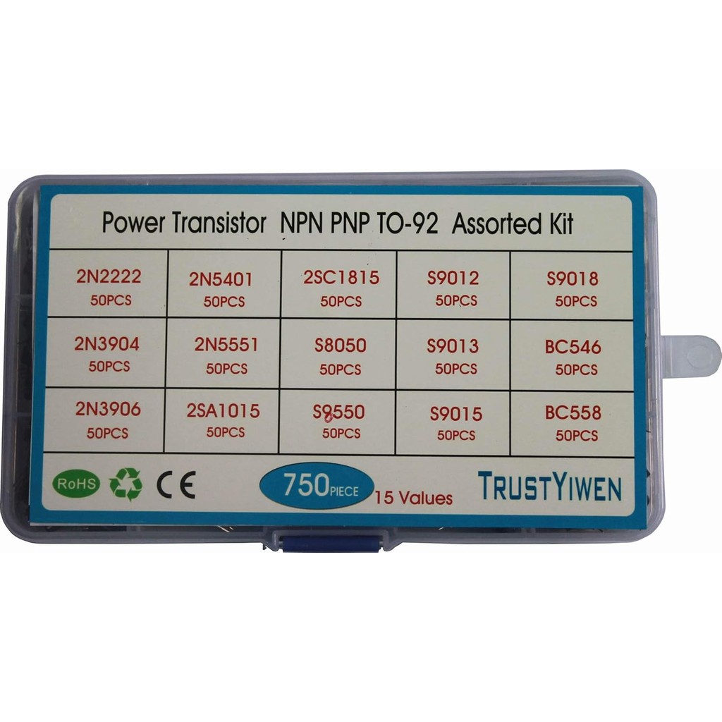 ใหม่ 750pcs 15 ค่า 2N2222A,2N3904,2N3906,2N5401,2N5551,2SA1015,2SC1815,S8050,S8550,S815,S8550,S9012,