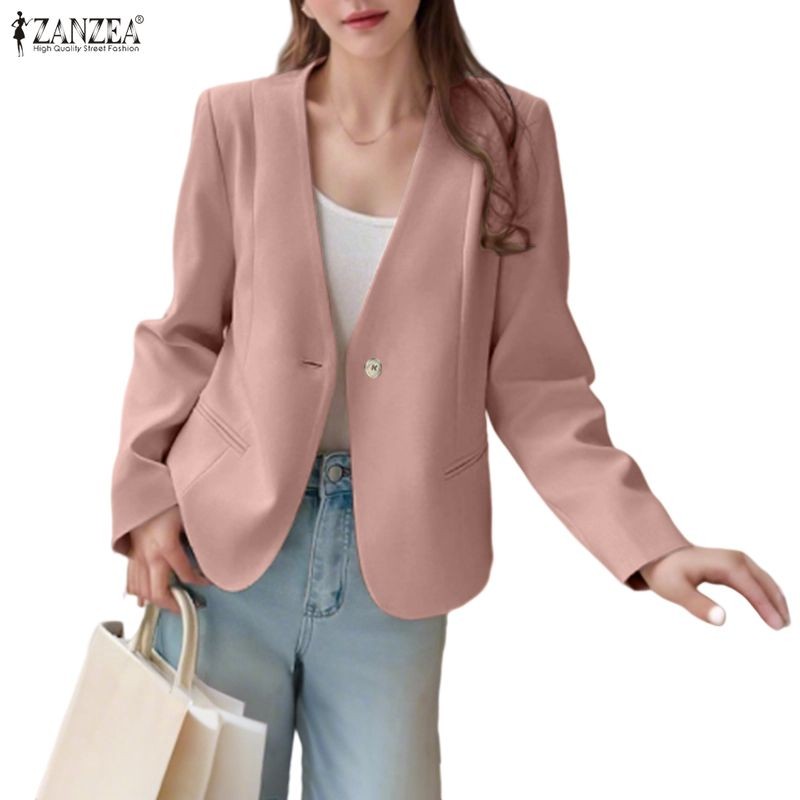 ZANZEA เบลเซอร์แขนยาวคอวีสำหรับผู้หญิง มีซับใน