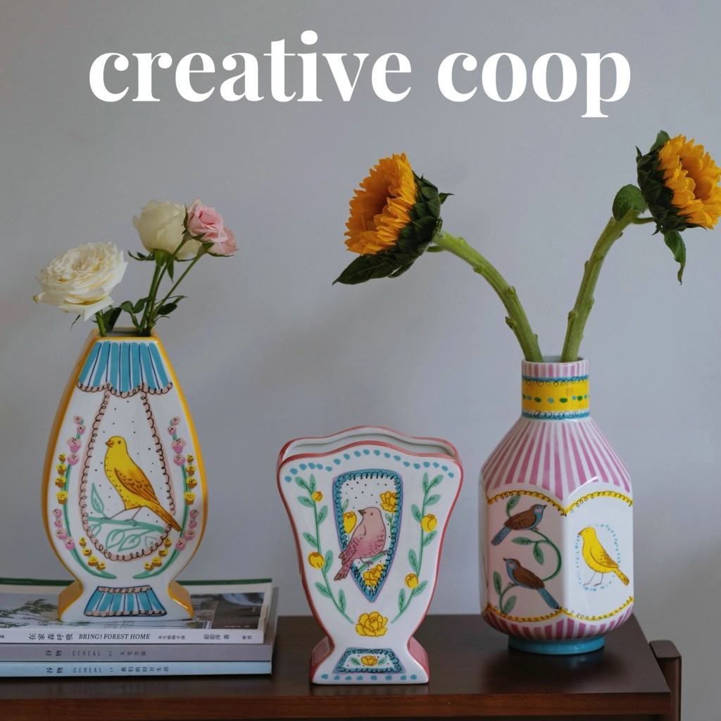 ZJ HOME Nightingale ของ Wilder และ Rose แจกัน Prosperous Peach Blossom สองด้านมือวาด