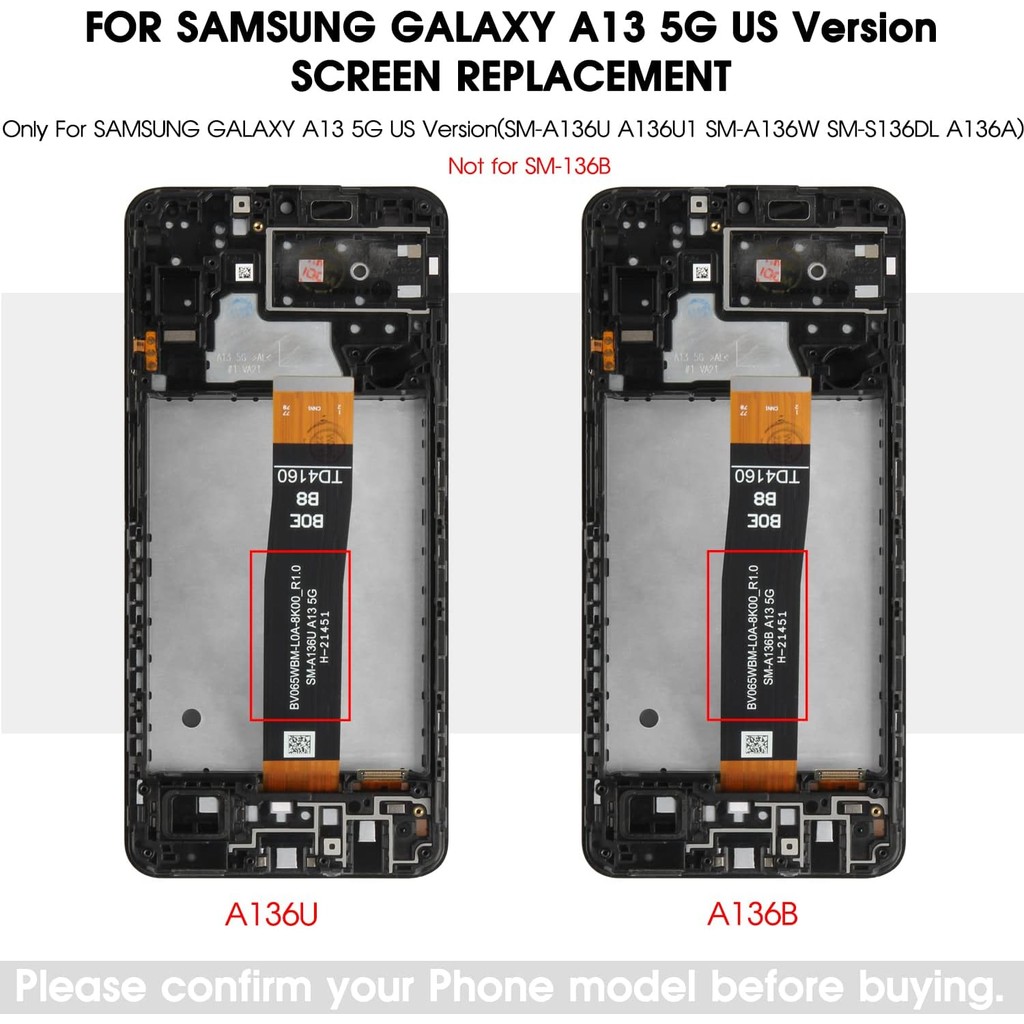 SAMSUNG สําหรับSamsung Galaxy A13 5Gชุดเปลี่ยนหน้าจอสําหรับSamsung A13 2022 A136Uหน้าจอLCDกรอบSM-A13