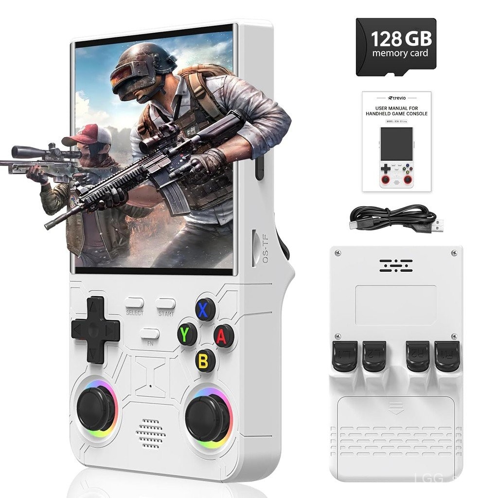 ในสต็อก 2025 คอนโซลเกมมือถือ R36 Ultra Retro ใหม่, 128GB Mini Video Game Console, โหลดด้วย 300,000 +