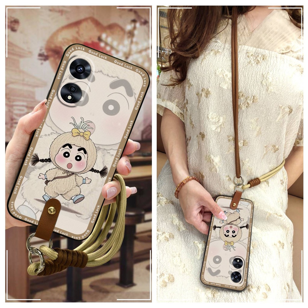 เคสนิ่มน่ารักเคสโทรศัพท์สําหรับOPPO A97 5Gสร้อยคอแนวทแยงป้องกันฝุ่นสกปรกทนการ์ตูนป้องกันCrossbodyซิล