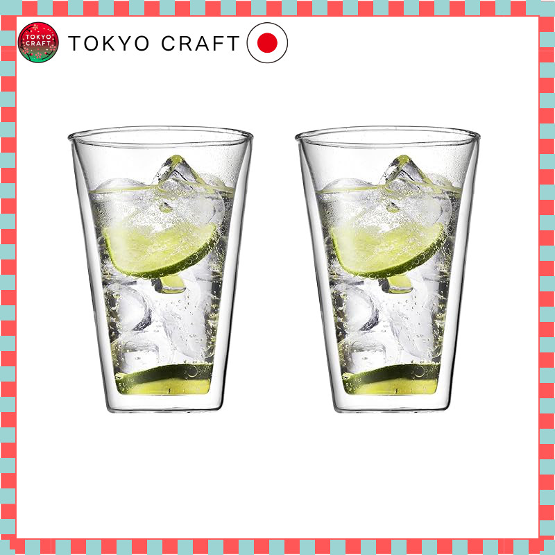 BODUM Glass Cup Tumbler BODUM CANTEEN Double Wall Glass 400ml Set of 2 Insulation and Cooling Double