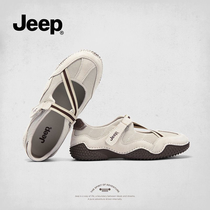 Jeep French Mary Jane รองเท้าผู้หญิง 2025 Retro Casual Anti-slip ปากตื้นแบนรองเท้าหนังขนาดเล็ก