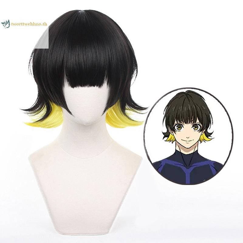 วิกผมสังเคราะห์สีฟ้า.Cosplay แบบ Bachira Meguru ทนความร้อน เหมาะสำหรับการแต่งตัวในงานฮัลโลวีนและคาร์