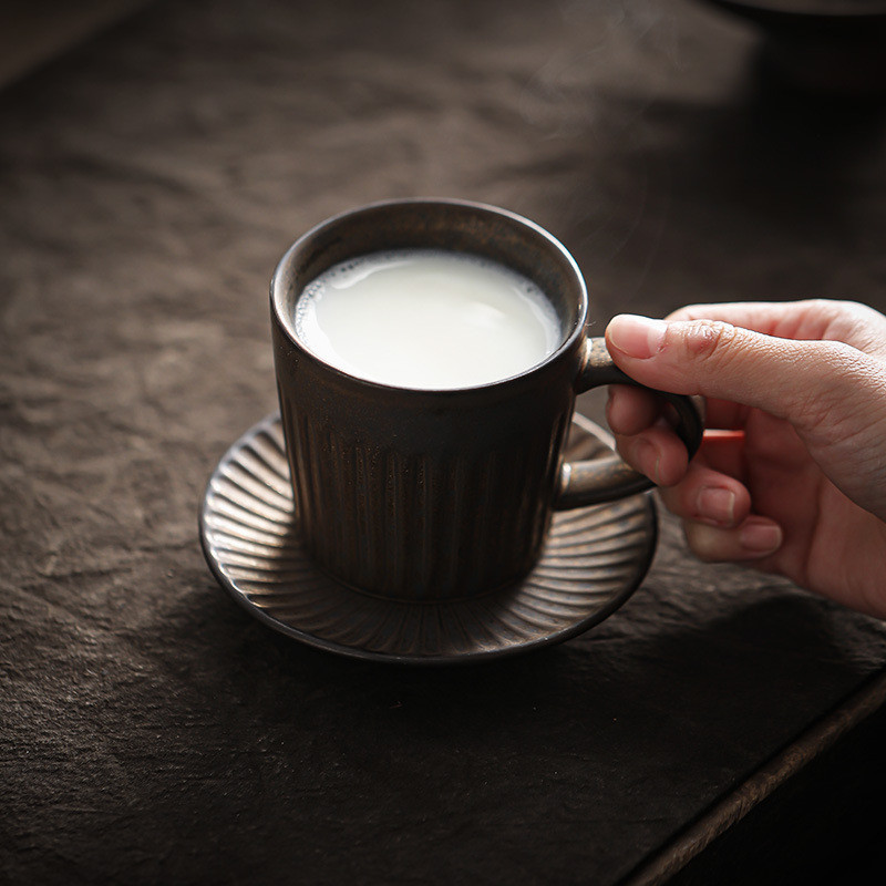 ถ้วย Retro ถ้วยเซรามิคสไตล์ญี่ปุ่นจานรอง Gilt ชุดชาน้ําประณีตแก้ว High-End ถ้วยกาแฟ TDGA