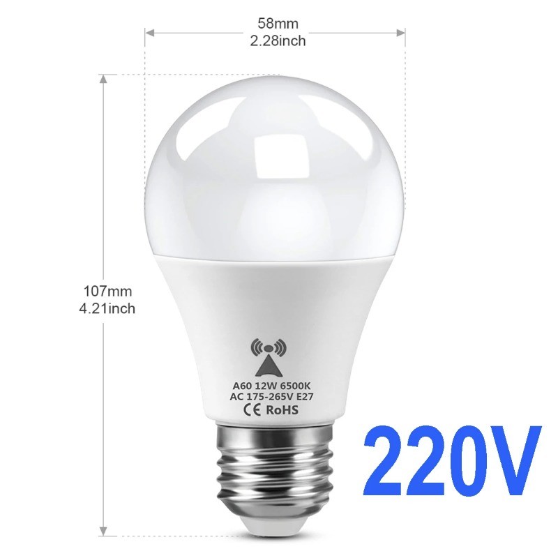 การตรวจจับเรดาร์ไมโครเวฟหลอดไฟ LED 220V E27 12W Radar Motion Induction โคมไฟเรดาร์ในตัว/เซ็นเซอร์แสงสําหรับบันไดบ้านสีขาวเย็น 6500K