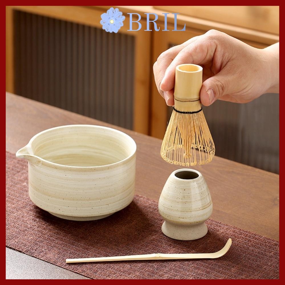 จัดส่งจากประเทศไทยBRIL ชุดน้ําชามัทฉะญี่ปุ่น 4 ชิ้น, ปัดมัทฉะที่ปลอดภัยแบบใช้ซ้ําได้, แปรงกวนมัทฉะเกรดอาหารเซรามิกไม้ไผ่