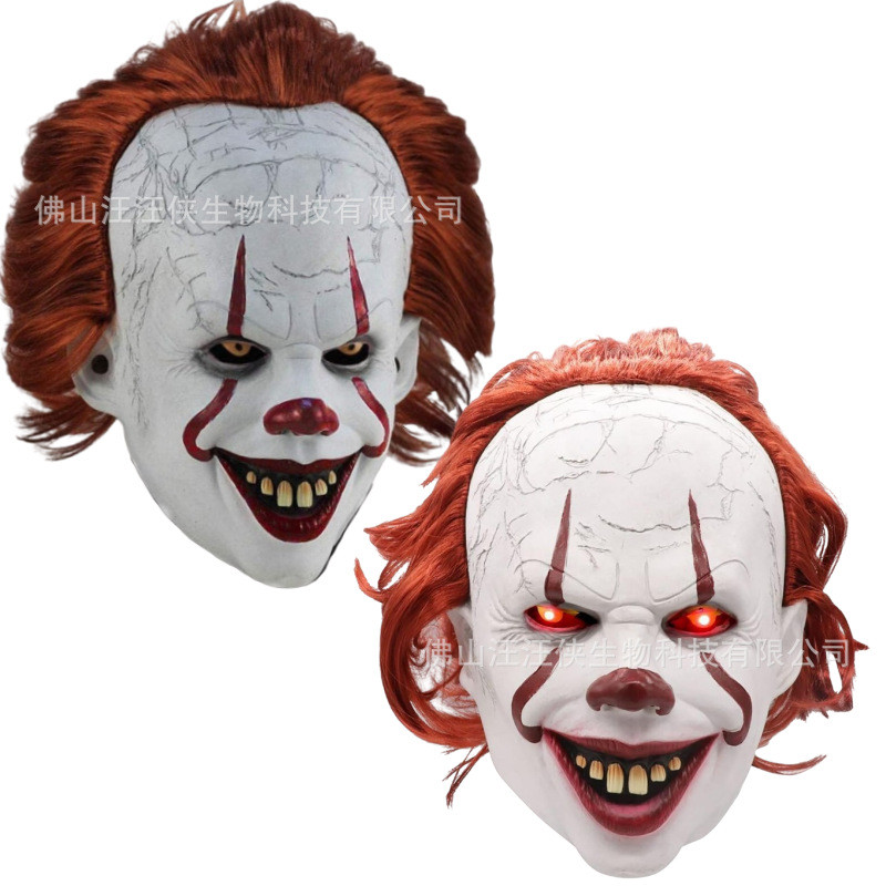 พร้อมสต็อก Clown Resurrection Mask Latex Luminous Mask สยองขวัญฮาโลวีน LED Resurrection Clown หมวกพร