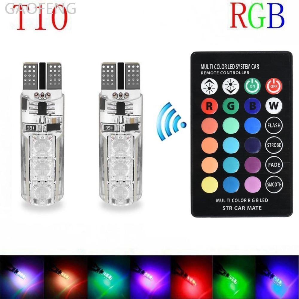 GAOFENG 2PCS 6SMD RGB LED T10 5050 หลายสีรถ Wedge รีโมทคอนโทรลหลอดไฟ L4N8