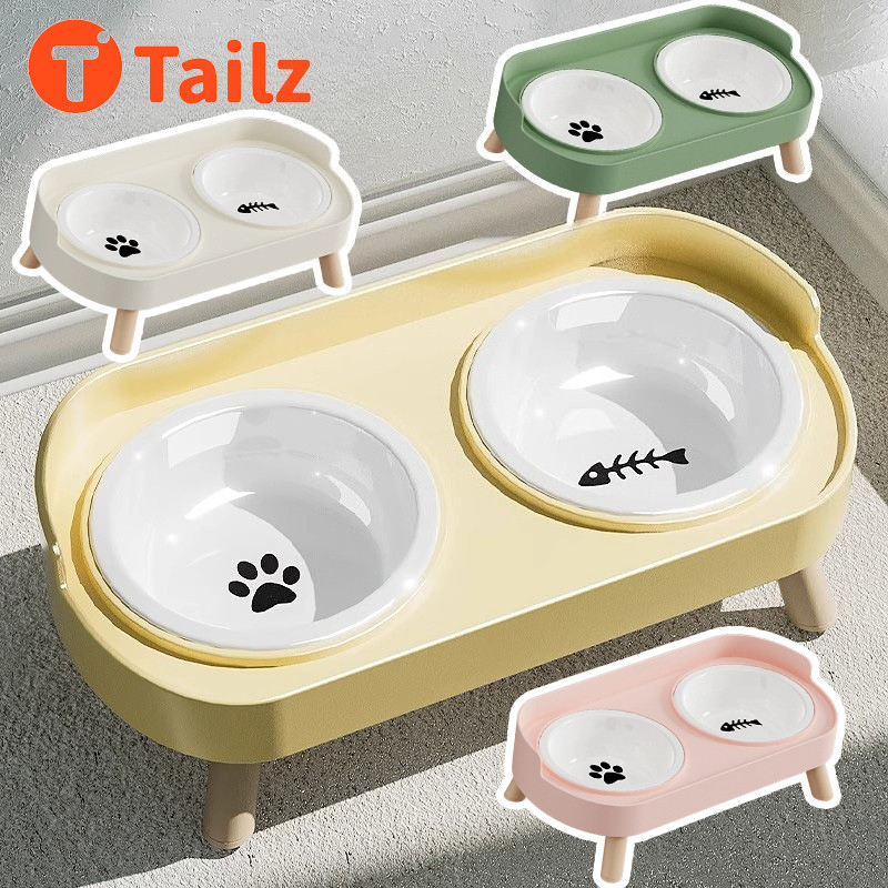 Tailz ชามอาหารสัตว์เลี้ยง แมว สุนัข กันมด 2 หลุม ปรับความสูงได้ กันลื่น ทรงยกสูง ป้องกันคอ ทนทาน