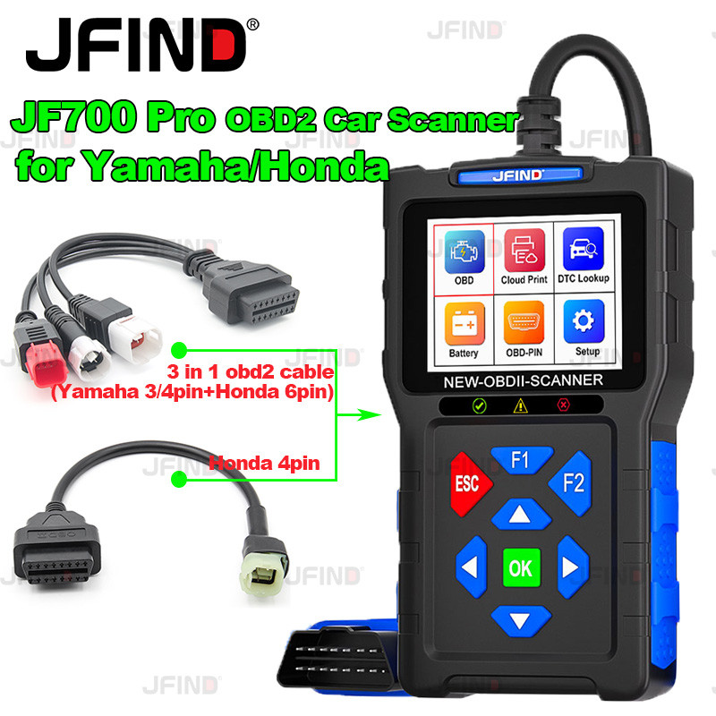 【รองรับภาษาไทย】JFIND JF700 PRO เครื่องสแกนเนอร์สําหรับ Honda/Yamaha OBD2 รถเครื่องยนต์รถจักรยานยนต์ 