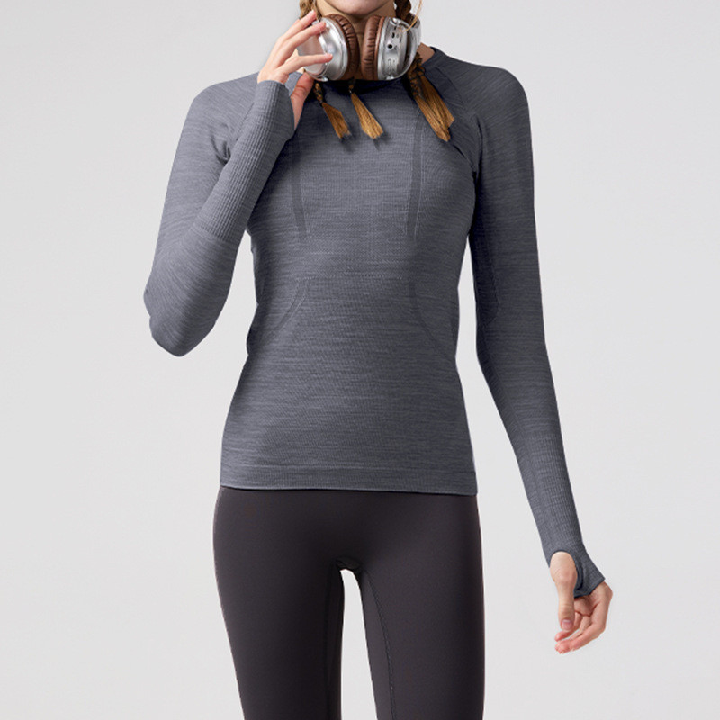 Yoga Clothes Spring and Autumn round Neck Long-Sleeved Yoga Clothes Top Seamless Thin and Breathable