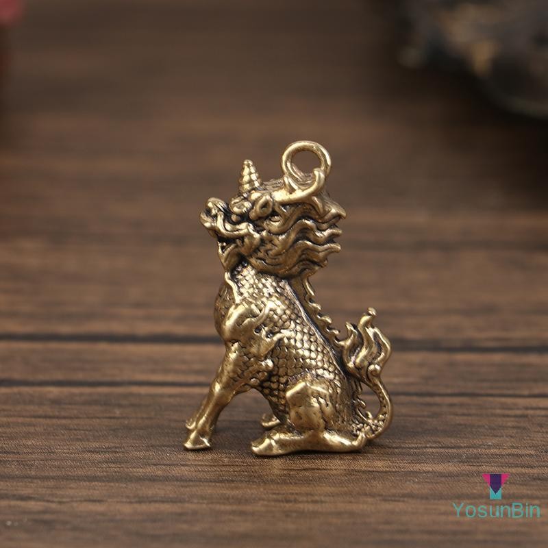 YosunBin] Qilin โชคสัตว์ Fengshui รูปปั้นวินเทจหุ่นความมั่งคั่งทองเหลืองตกแต่งความเจริญรุ่งเรืองเครื่องประดับสไตล์จีนใหม่