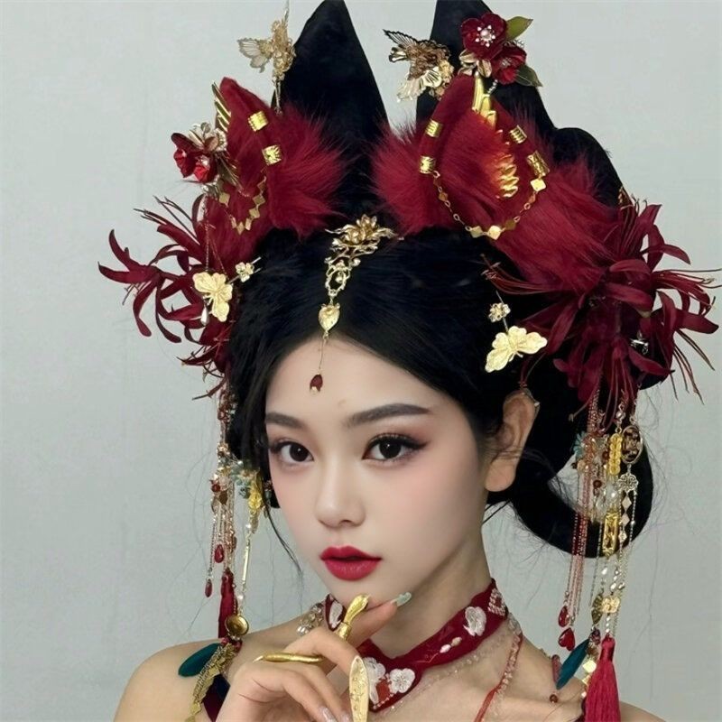 พู่กิ๊บสไตล์ฮันฟู แบบเจ้าหญิงตะวันตก ตกแต่งด้วยแถบคาดศีรษะและจิ้งจอกน้อย