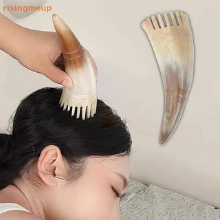 [risingmeup] 1 ชิ้นหวีขัดผมเขาวัวทําความสะอาดหนังศีรษะ Meridian Massagebrush ฟันกว้างหวีเขาวัวตัดผม Hairdressing เครื่องมือใหม่
