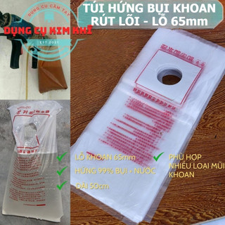 Bịch túi hứng bụi khoan rút lõi dán tường - Lỗ 65mm dán tường siêu dính, túi siêu dai hứng nước