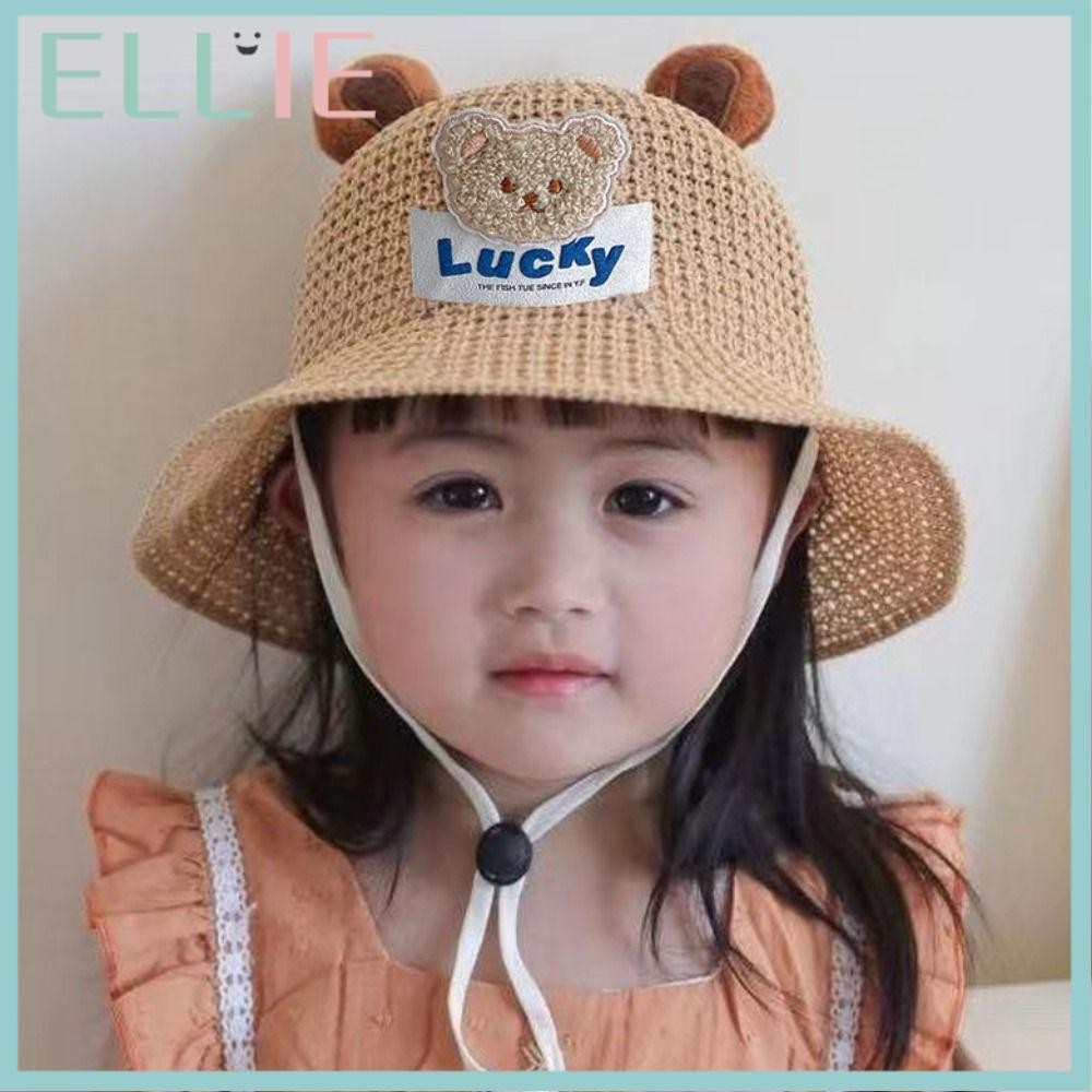 ELLIE หมวกกันแดดเด็กแบบการ์ตูนหมีวันหยุด สไตล์ชนบท ใช้ได้ทั้งชายและหญิง