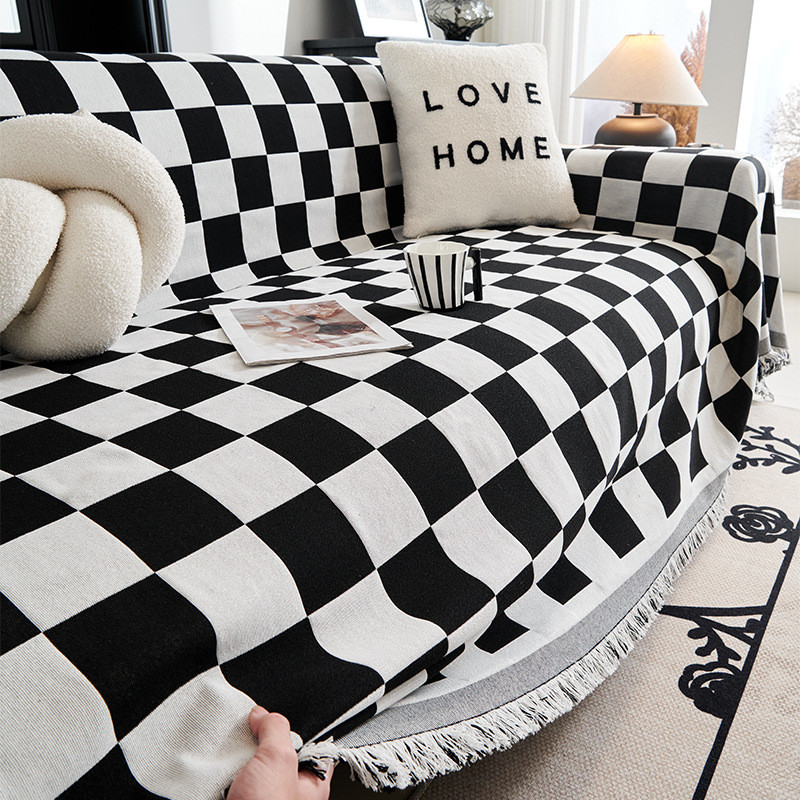 Nordic Style Sofa Cover Cloth Simple Modern Chessboard Sofa Cushion All-Inclusive Sofa Cover Four Se
