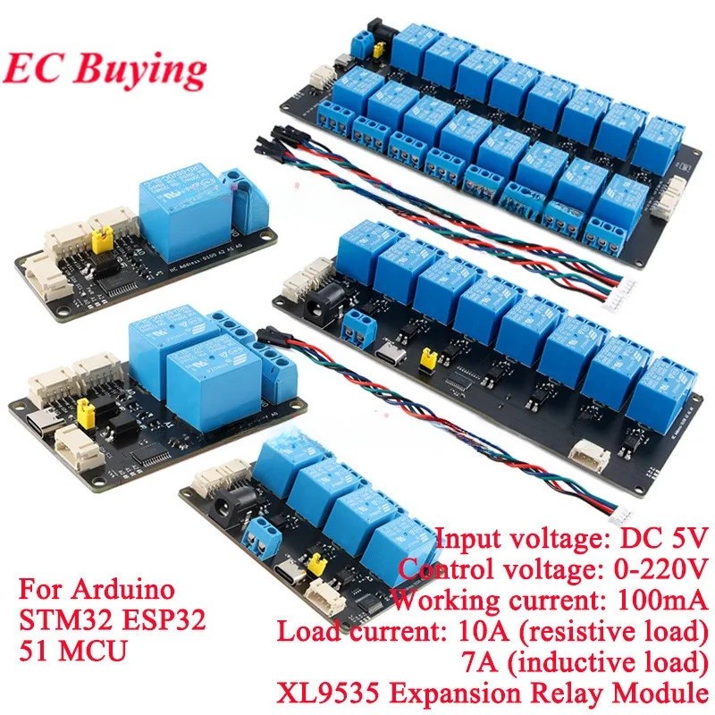 XL9535 1 2 4 8 16 Way ช่องขยายรีเลย์โมดูล 5V แหล่งจ่ายไฟ Optocoupler บอร์ดแยก IIC I2C การสื่อสาร ESP