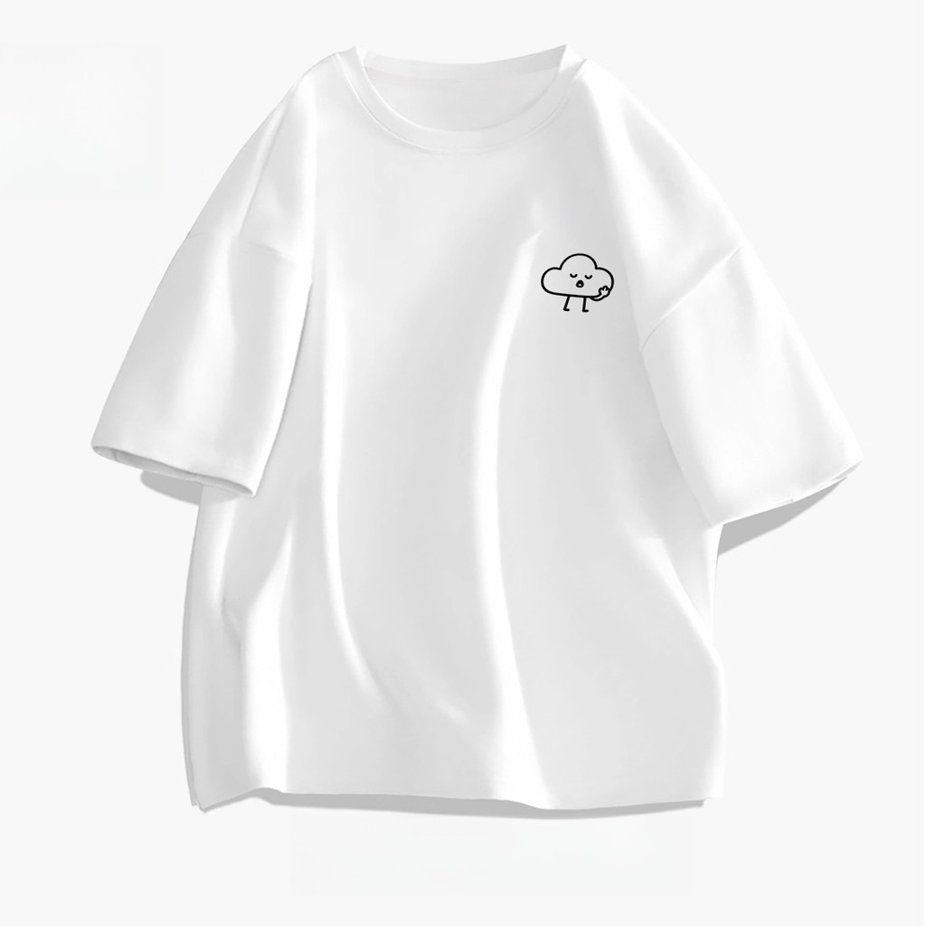 220G ผ้าฝ้าย 100%SIS Tshirt Angry Cloud พิมพ์สีดําวาดเมฆกําปั้น Gesture Design หลวมรอบคอ