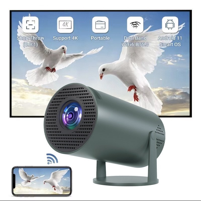 HY300 Barrel โปรเจคเตอร์ Android 11 โปรเจคเตอร์ mini HD โปรเจคเตอร์ห้องนอนแบบพกพาในครัวเรือน