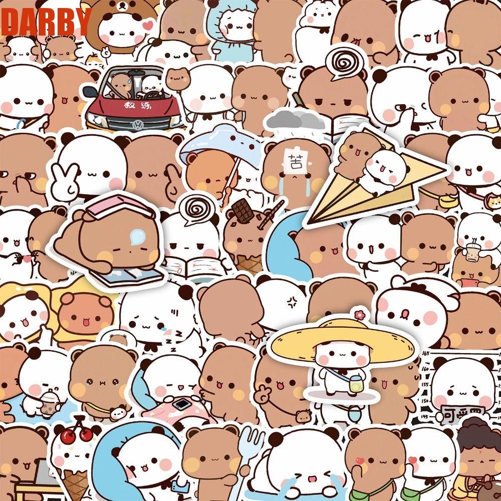 DARBY Bubu และ Dudu สติ๊กเกอร์, กันน้ําการ์ตูนหมีคู่ DIY Decals, Retro Graffiti Decals Self-กาวสัตว์