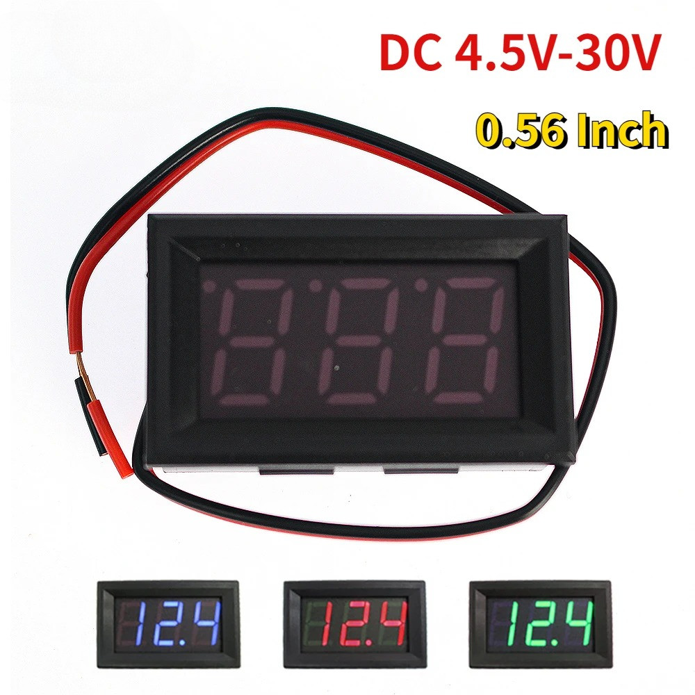 0.56 นิ้วโวลต์มิเตอร์แบบดิจิตอล DC 4.5V-30V แผงแรงดันไฟฟ้าแบบดิจิตอลสีแดง/สีฟ้า/สีเขียวสําหรับ 6V 12V Electromobile รถจักรยานยนต์รถ