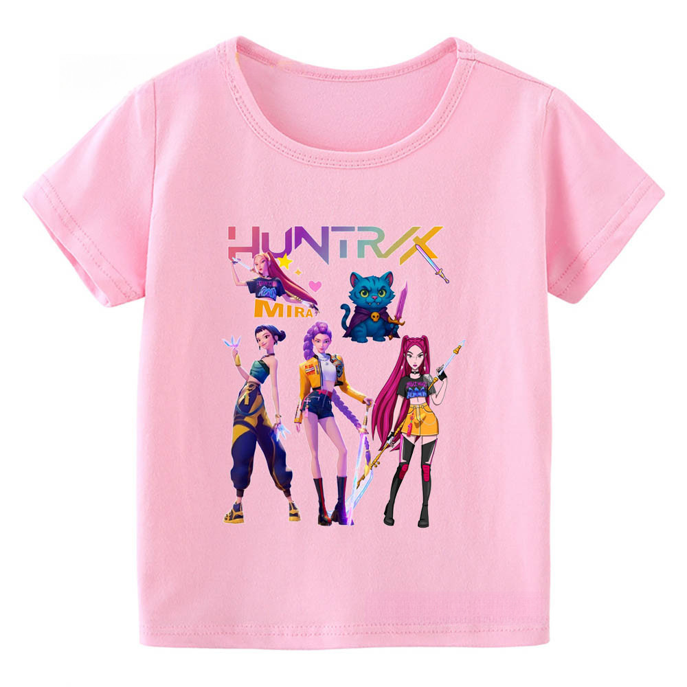 เสื้อยืดเด็กผู้หญิงแขนสั้น พิมพ์ลาย KPOP Demon Hunters 2D