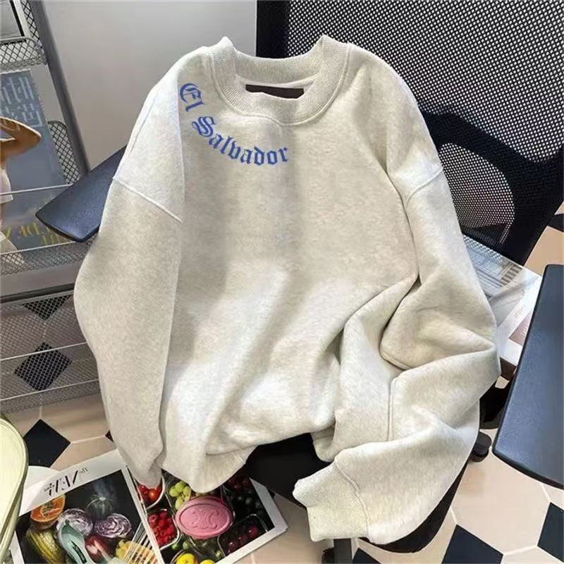 New2025Men's Fleece-Lined Sweatshirt Versatile for Autumn and Winter Hoodless Heavyweight Sweatshirt