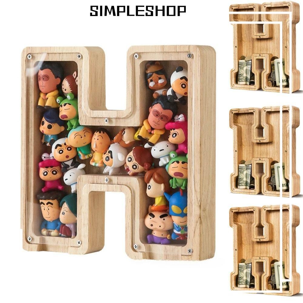 SIMPLESHOP กระปุกออมสินตัวอักษรไม้, อะคริลิคเก็บเหรียญทนทาน, เงินธนาคาร Creative 26 ตัวอักษรกล่องเก็บของเล่นเด็กของขวัญ