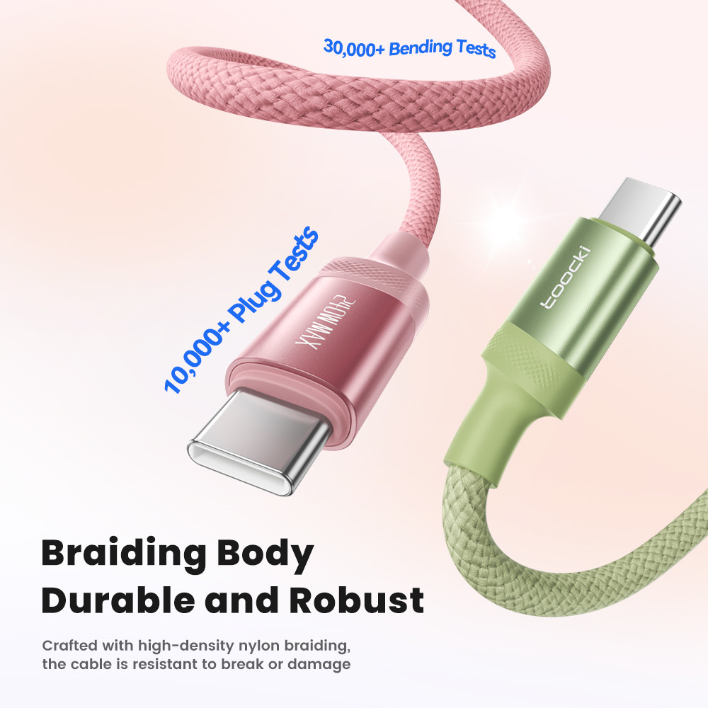Toocki 240W CC สายไล่ระดับสีที่มีสีสัน PD3.1 Fast Charging สีเขียว-สีชมพู Gradientr สายถัก 5A USB-C อลูมิเนียมข้อมูลสายสําหรับ PC แท็บเล็ตโทรศัพท์ - รูปที่ 2