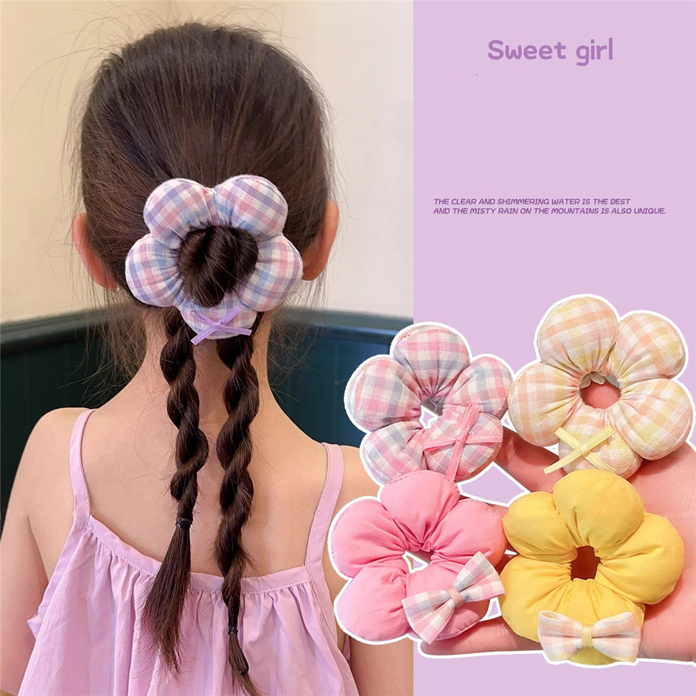 ฤดูใบไม้ผลิฤดูร้อนผม Scrunchies ผ้าฝ้ายที่เต็มไปด้วยดอกไม้ผู้ปกครองเด็กสไตล์ 5 กลีบ AB รุ่น 1/2/3/4 ชิ้น