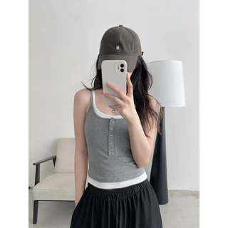 Vogue🌟พร้อมส่ง🌟 เสื้อสายเดี่ยวแต่งสองชั้น มีเสริมฟองน้ำในตัว ใส่เที่ยวได้สบาย (FY10125)