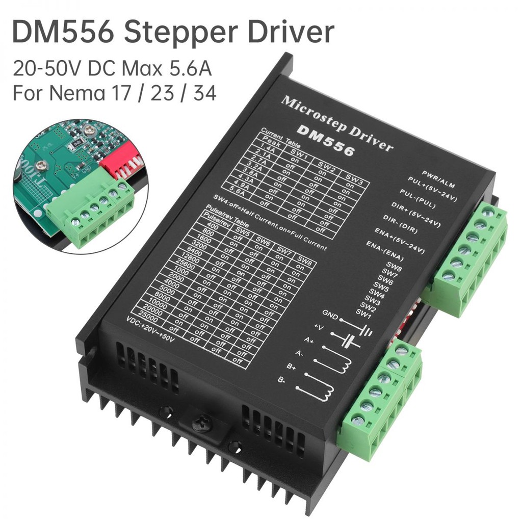 DM556 Stepper Motor Driver 20-50V DC Max 5.6A 128 Subdivision CNC Digital Controller สําหรับ Nema 17