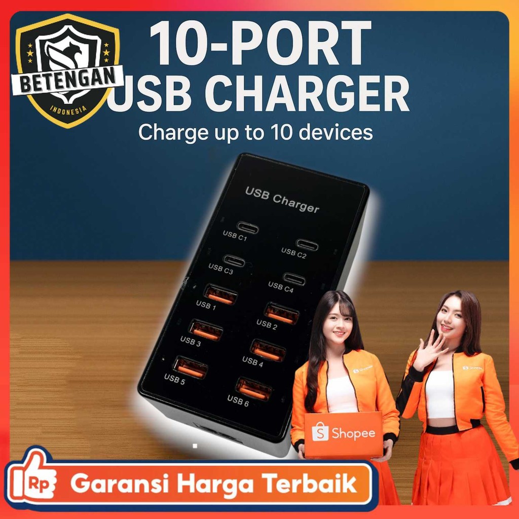 ALASICKA USB Hub Charger 10 Multi Port Type C 5V/2.4A 60W EU Plug - YC-A6