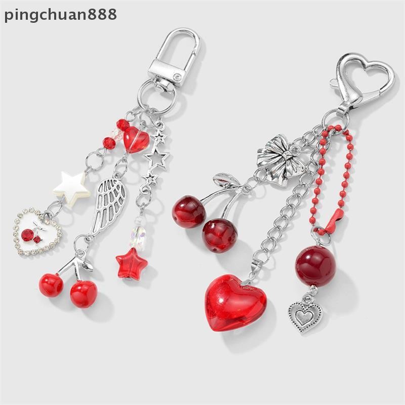 Pingchuan888 แฟชั่นอินเทรนด์น่ารักโบว์เชอร์รี่พวงกุญแจจี้โทรศัพท์กระเป๋าโซ่แขวนกระเป๋าเป้สะพายหลังตก
