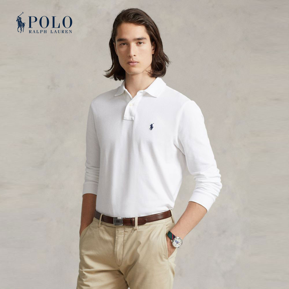 Polo Ralph Lauren เสื้อโปโลผู้ชาย Polo-Custom Slim Fit Mesh Polo Shirt รุ่น MNPOKNI16820114 สีขาว