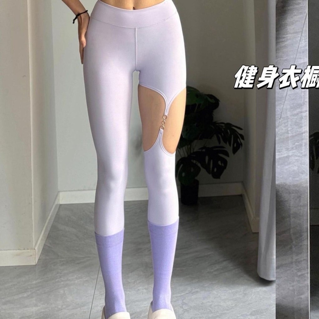 เสื้อผ้ากีฬายืดหยุ่นสูงสำหรับผู้หญิง สไตล์ยุโรป-อเมริกัน เซ็กซี่ พร้อมบิ๊กฮอลโลว์ กางเกงโยคะ